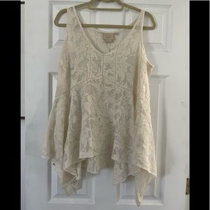 Anthropologie cream floral asymmetrical top